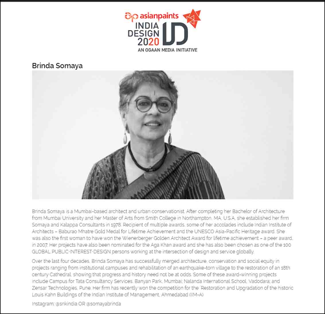 Brinda Somaya, India Design  ID - February 2020